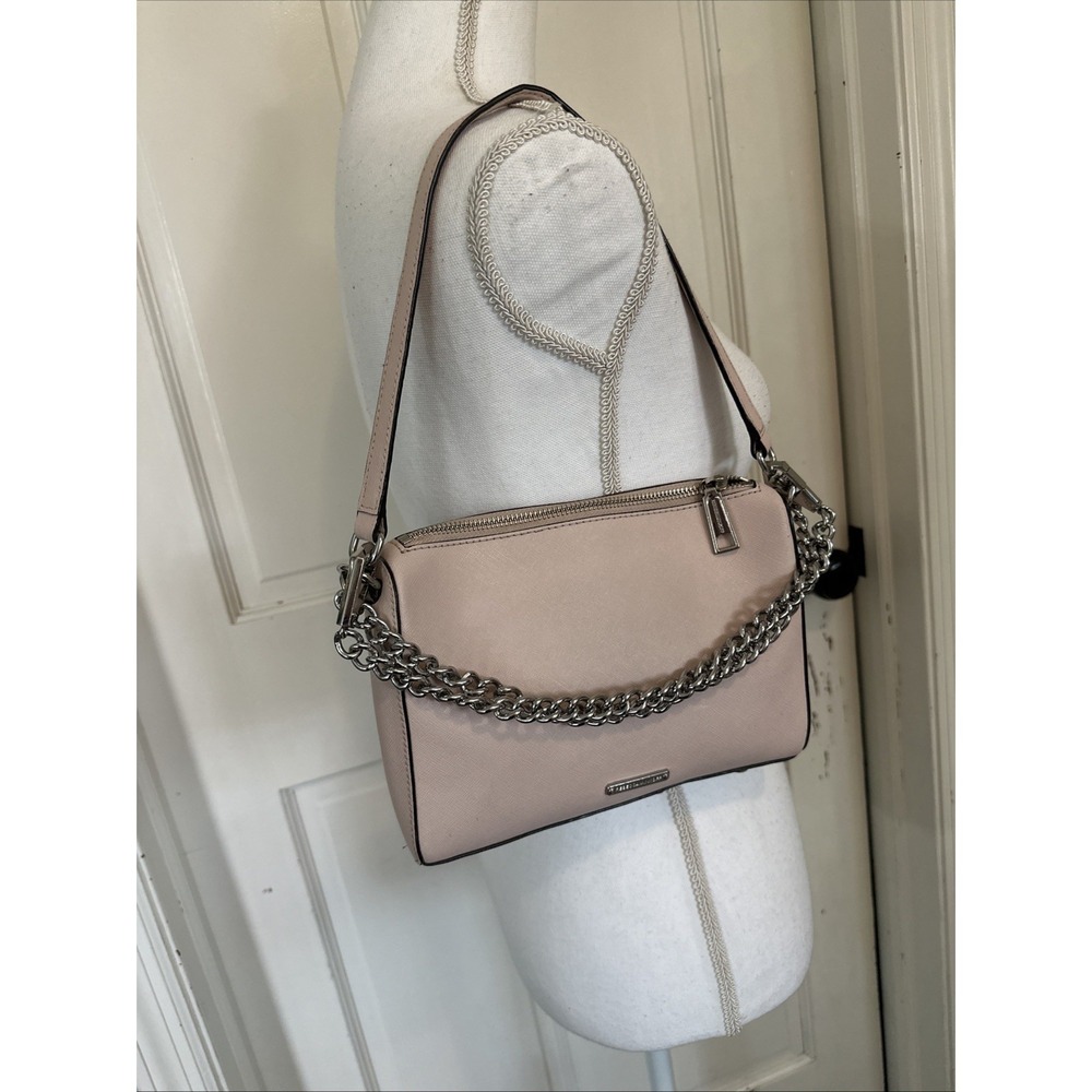 Rebecca Minkoff  Pink Leather  Arm Shoulder Bag Front‎ Pocket Chain Details